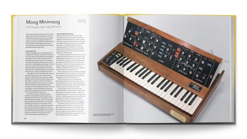A spread from the book "Synth Gems 1" that looks at vintage synthesizers from the last three decades of the 20th century.