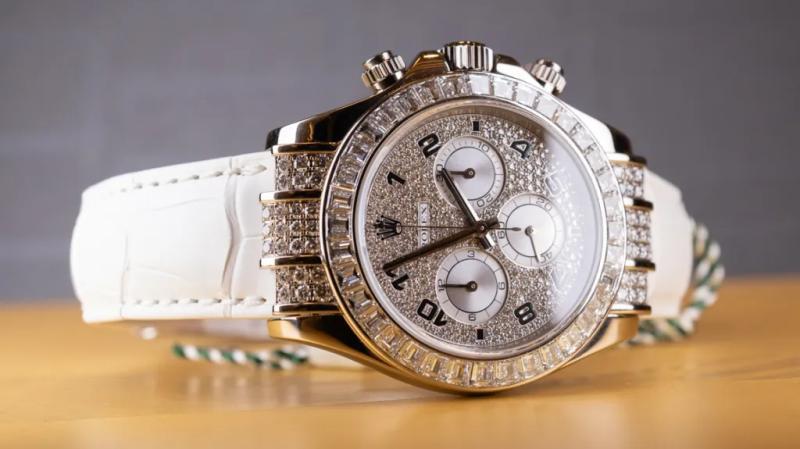 Diamond-encrusted Rolex Daytona.