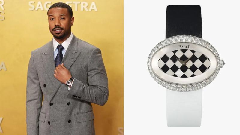 迈克尔·B·乔丹佩戴他的黑玛瑙与珍珠母贝棋盘格伯爵Limelight腕表出席SAG颁奖礼