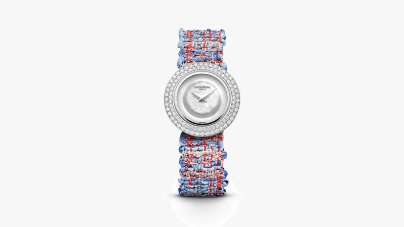 Disco Mini 18K白金蓝色粗花呢表带