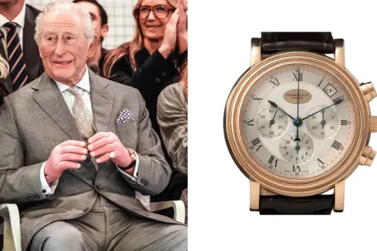 查尔斯国王在伦敦时装周佩戴黄色黄金Parmigiani Fleurier计时码表